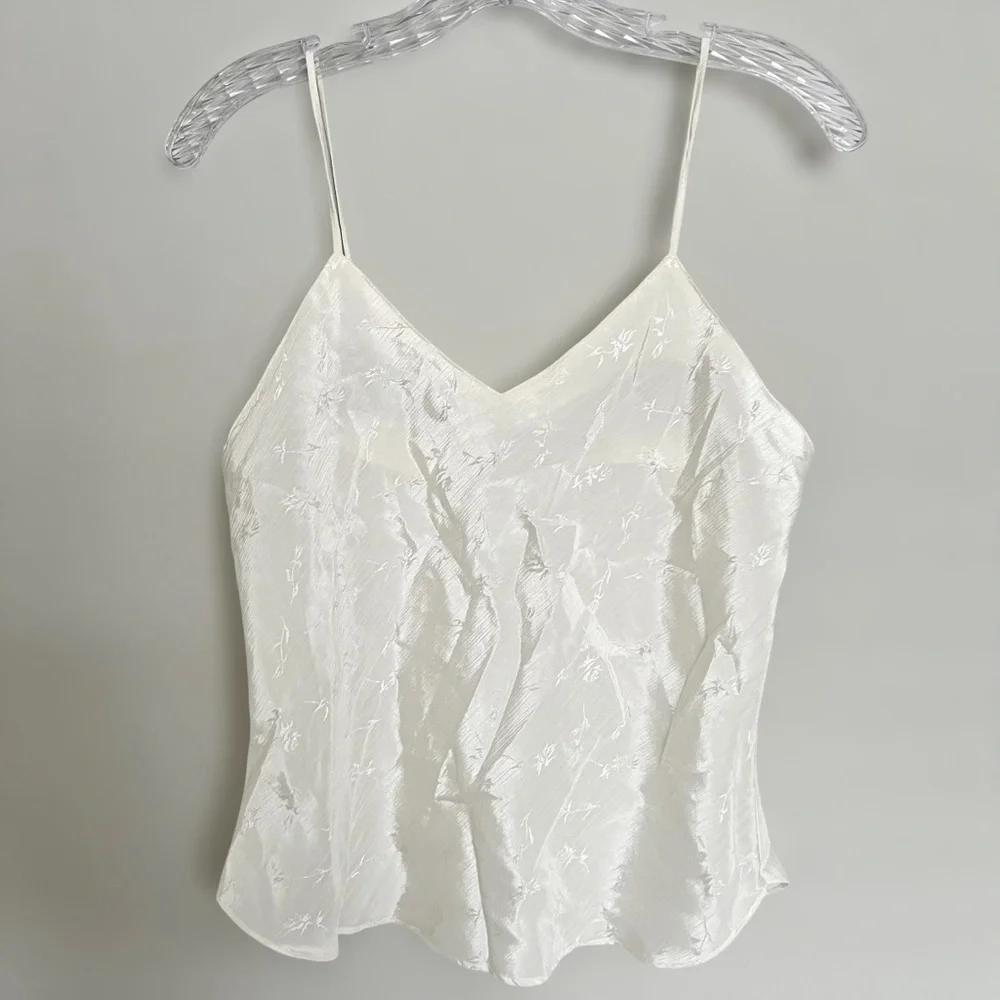 Vintage 90s Ivory Floral Embroidered Camisole Top Size 6 Fairy Coquette Cottage